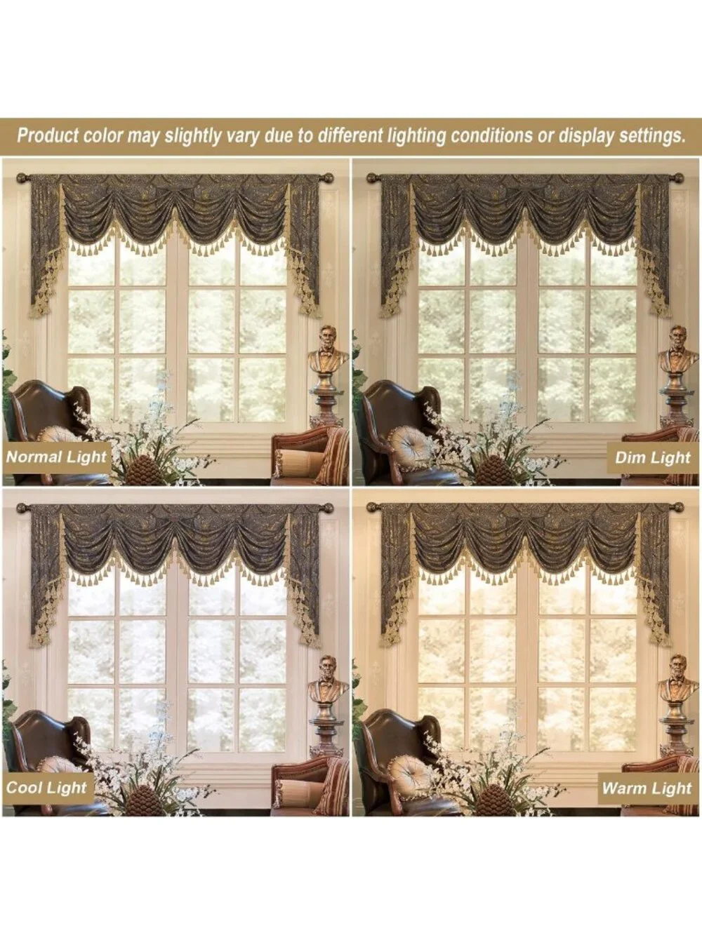 Antique Damask Waterfall Valance for Living Room, 110